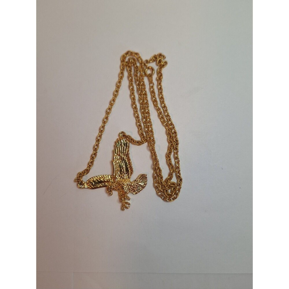 12" detailed vintage eagle pendant gold-tone necklace metal bird of prey art